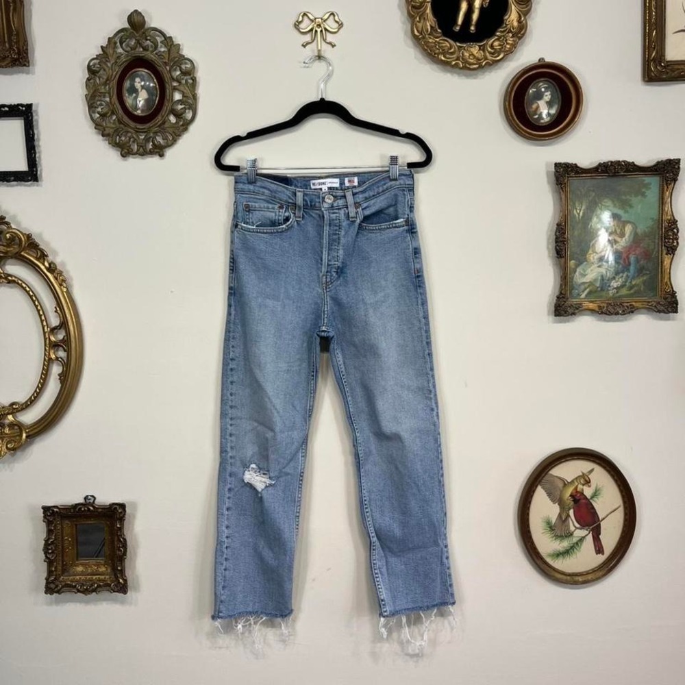 Re/Done Originals Light Wash Raw Hem Straight Jeans – Size 26